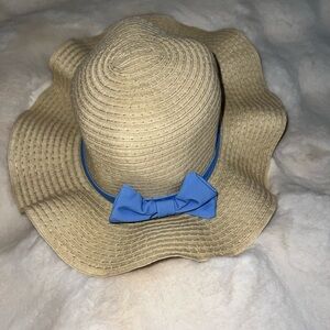 Stylish Tan Floppy Hat with Blue Bow
